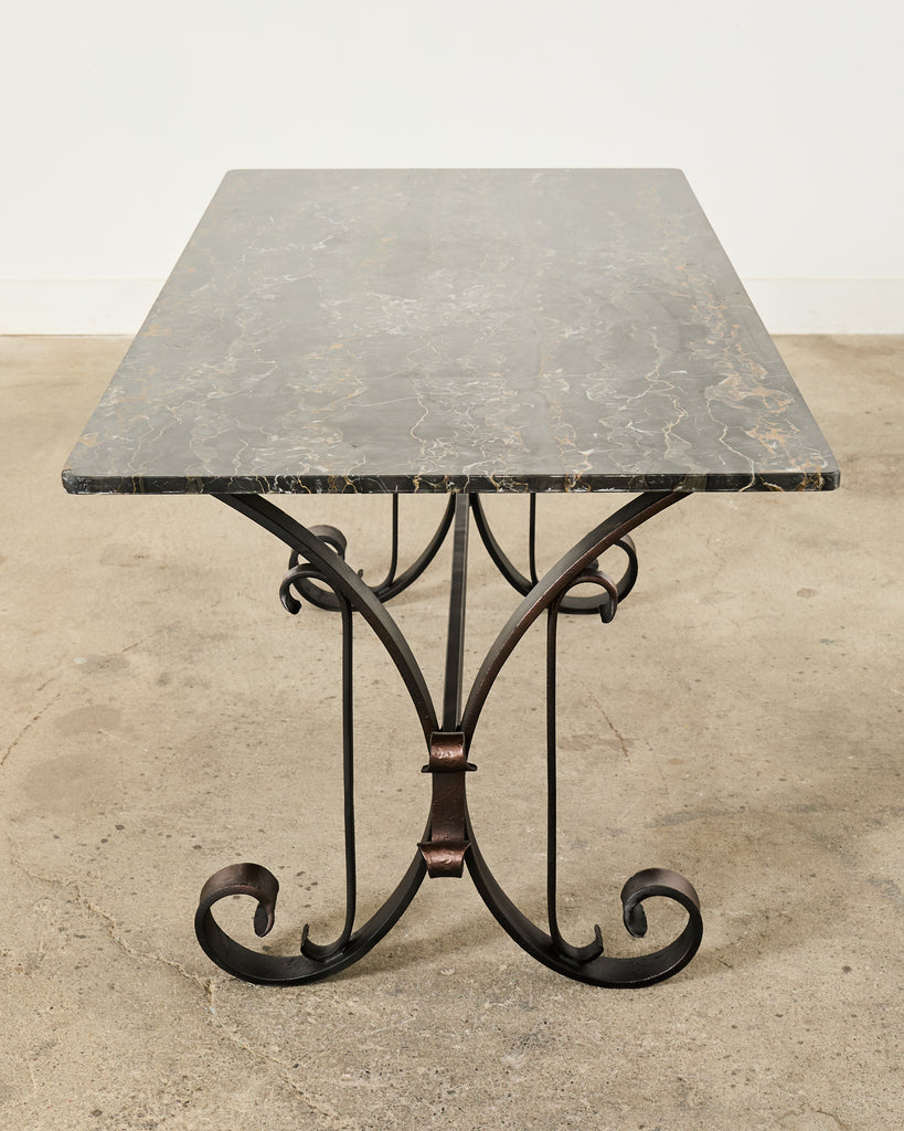 Italian Wrought Iron and Black Marble Dining Table