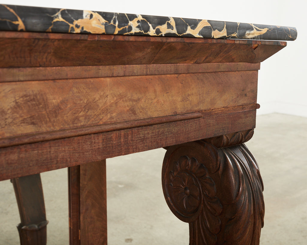 19th Century Charles X Style Mahogany Marble Top Console Table