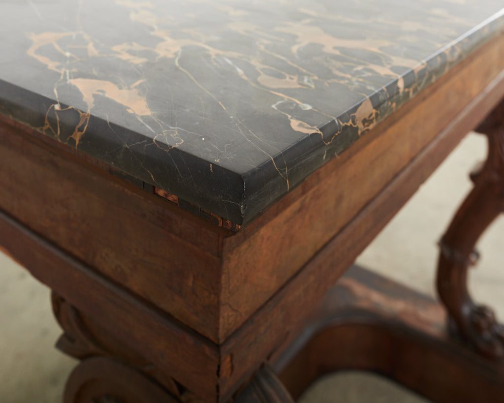 19th Century Charles X Style Mahogany Marble Top Console Table