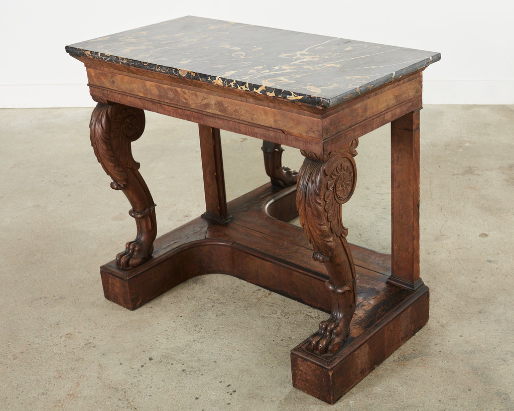19th Century Charles X Style Mahogany Marble Top Console Table