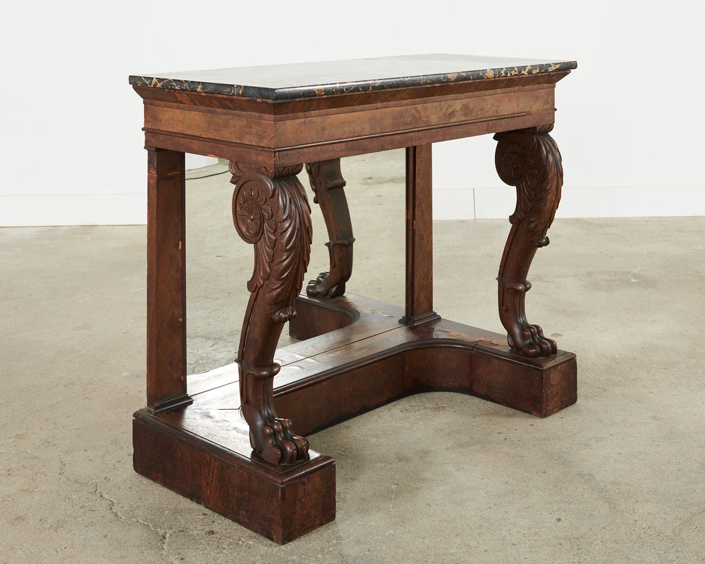 19th Century Charles X Style Mahogany Marble Top Console Table