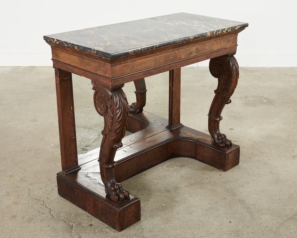 19th Century Charles X Style Mahogany Marble Top Console Table