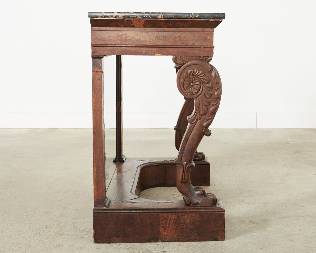 19th Century Charles X Style Mahogany Marble Top Console Table