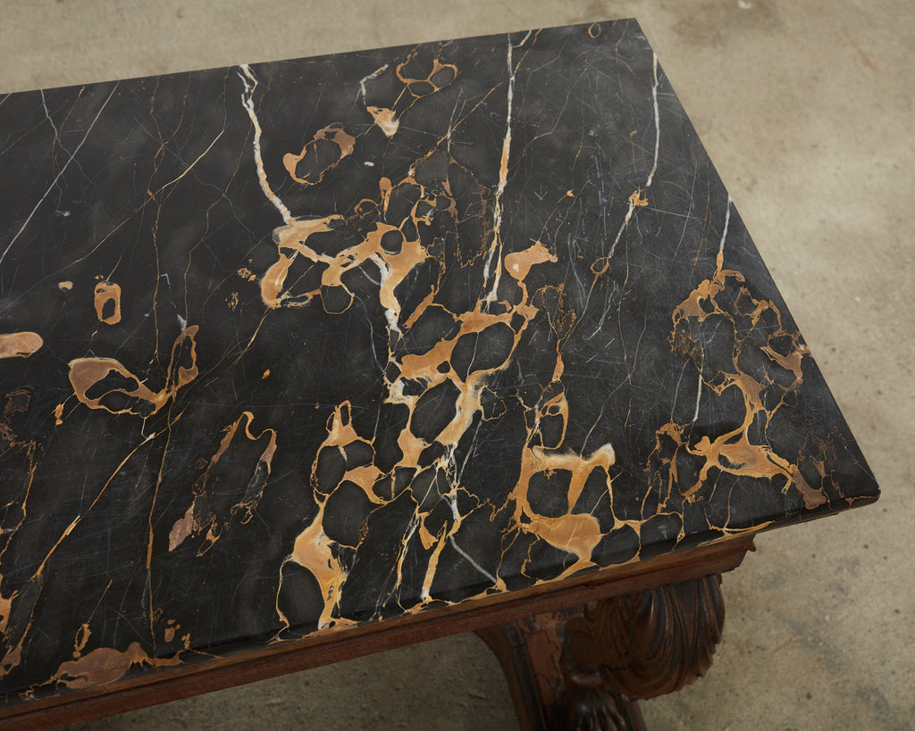19th Century Charles X Style Mahogany Marble Top Console Table