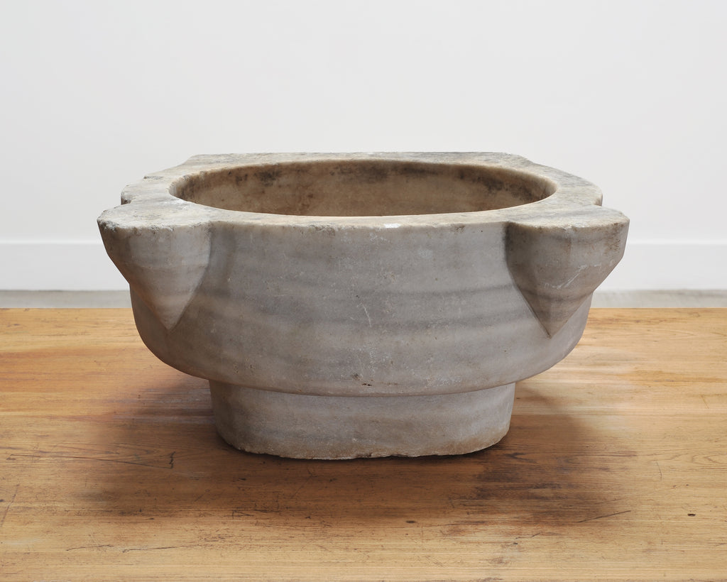 Large 19th Century European Carved Carrara Marble Mortar Basin