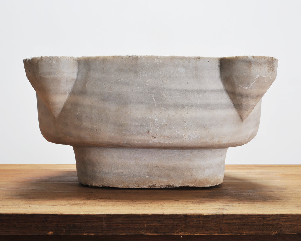 Large 19th Century European Carved Carrara Marble Mortar Basin
