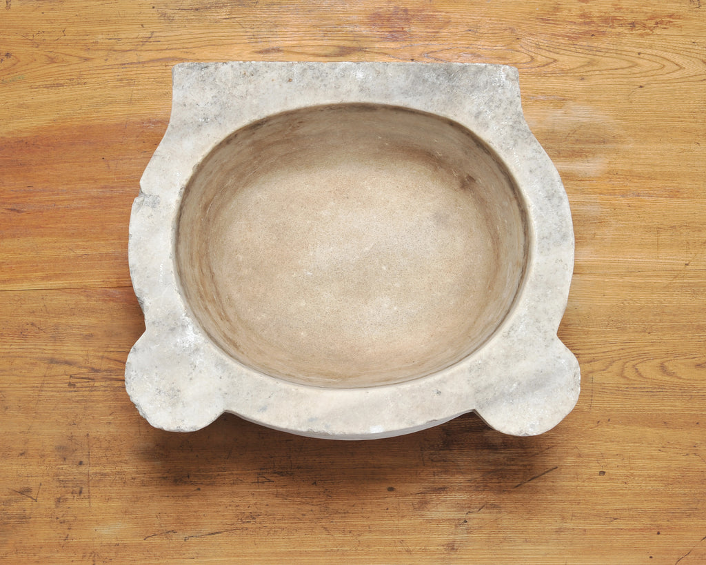 Large 19th Century European Carved Carrara Marble Mortar Basin