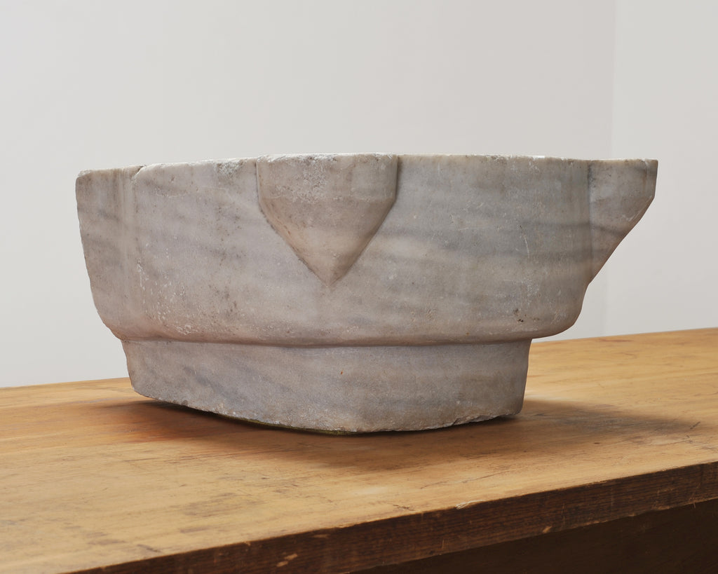Large 19th Century European Carved Carrara Marble Mortar Basin