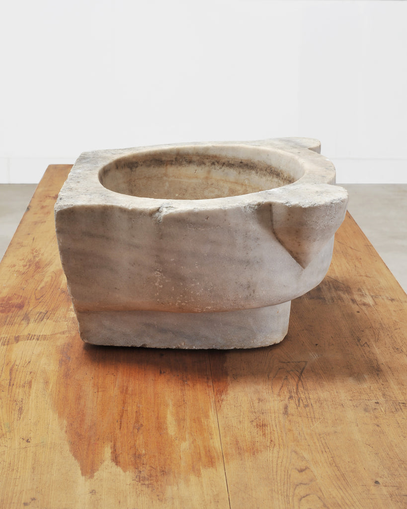 Large 19th Century European Carved Carrara Marble Mortar Basin
