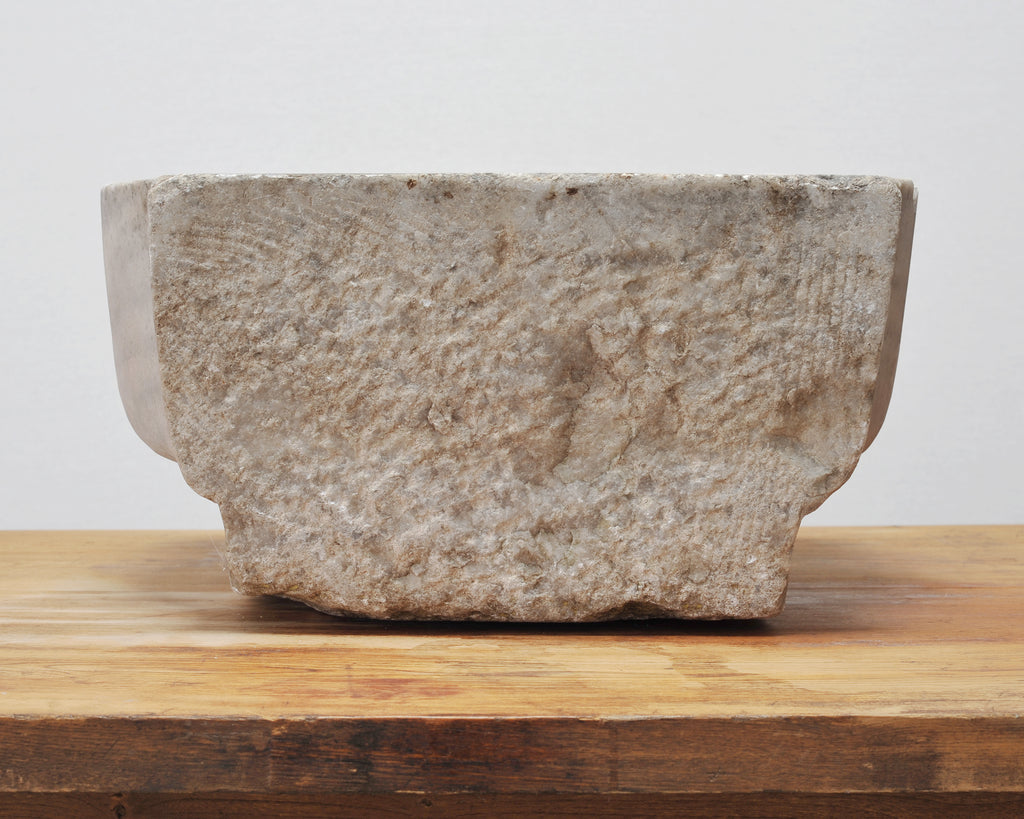 Large 19th Century European Carved Carrara Marble Mortar Basin
