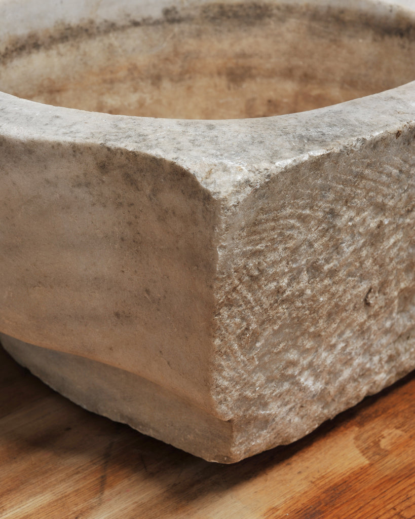 Large 19th Century European Carved Carrara Marble Mortar Basin