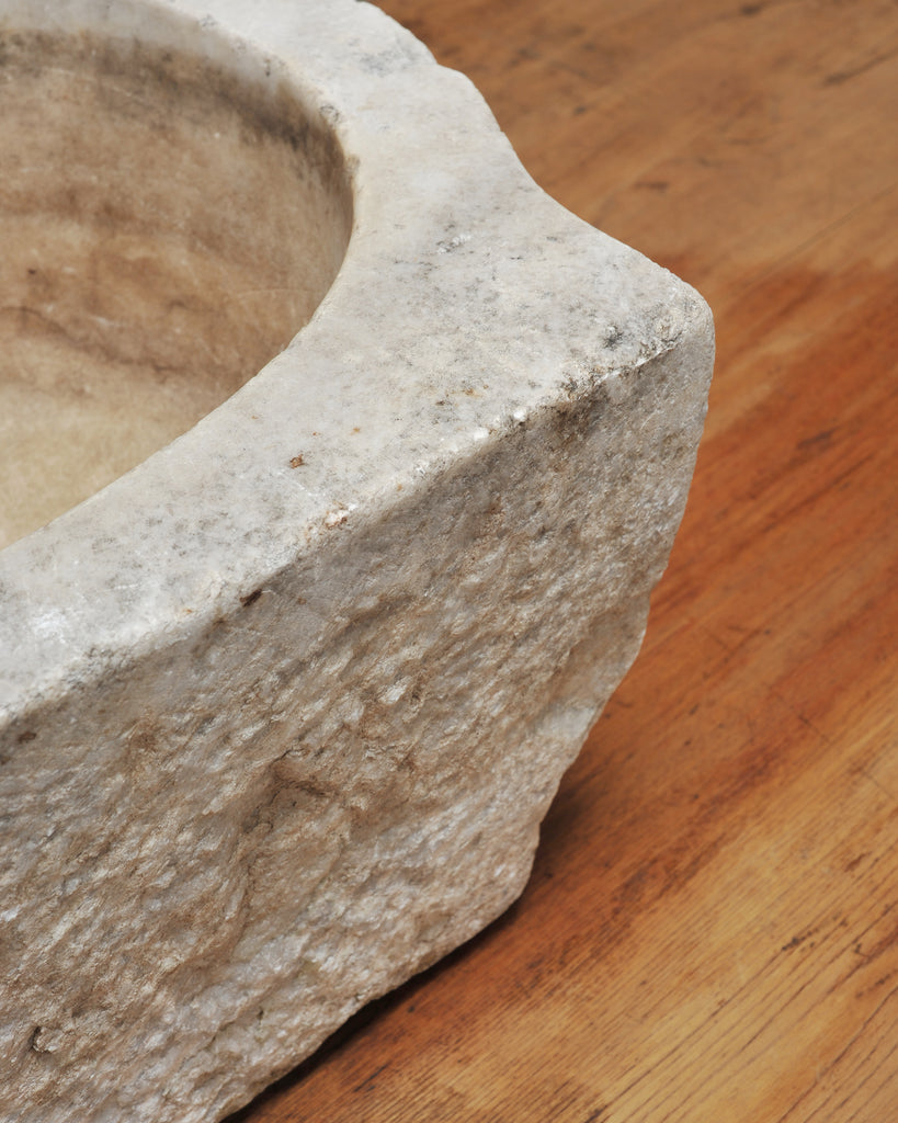 Large 19th Century European Carved Carrara Marble Mortar Basin