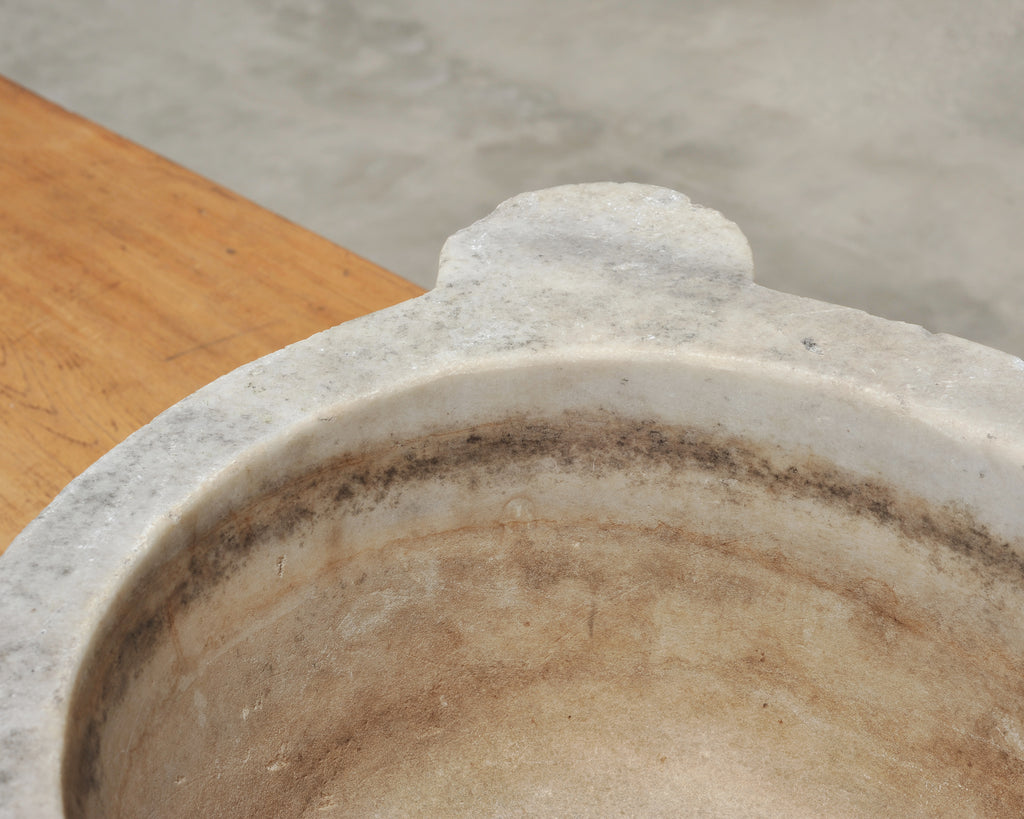 Large 19th Century European Carved Carrara Marble Mortar Basin