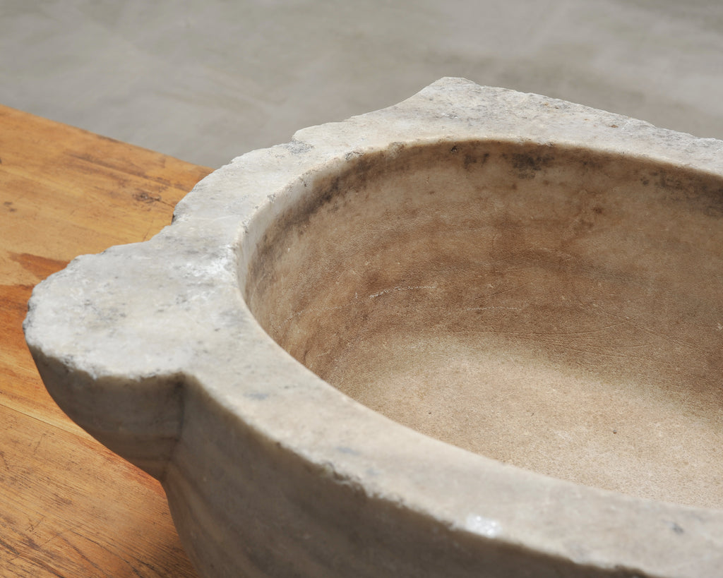 Large 19th Century European Carved Carrara Marble Mortar Basin