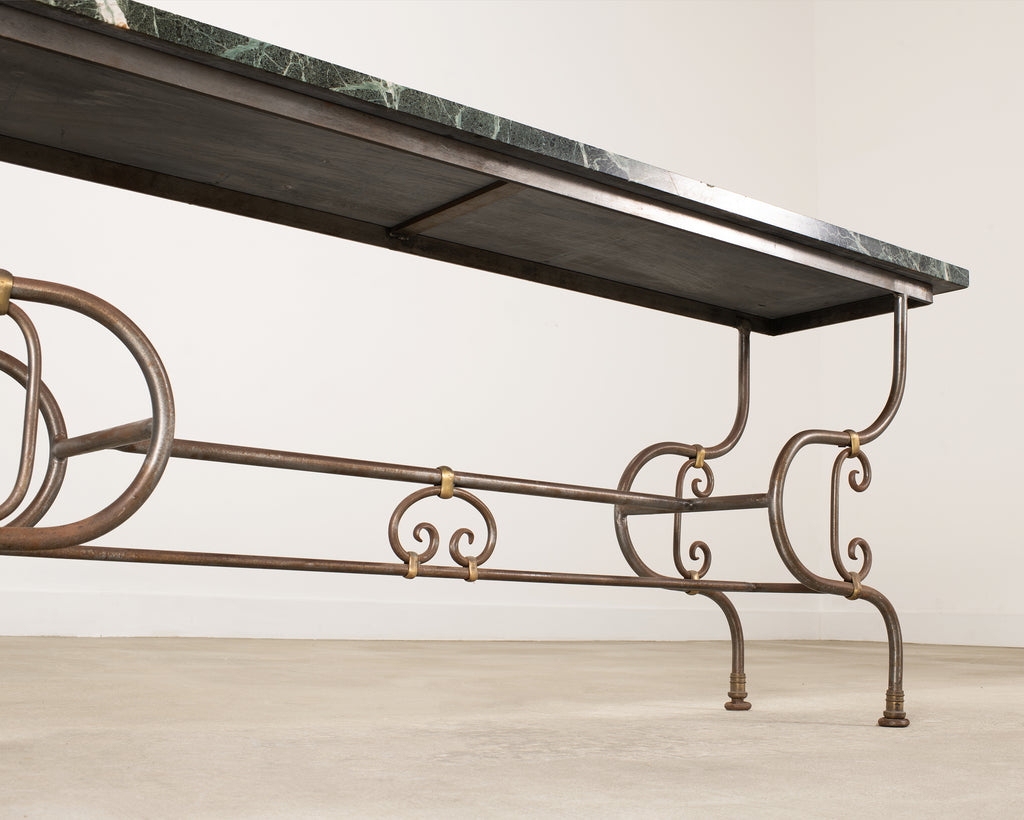 French Belle Époque Steel Marble Bronze Pâtisserie Table Console