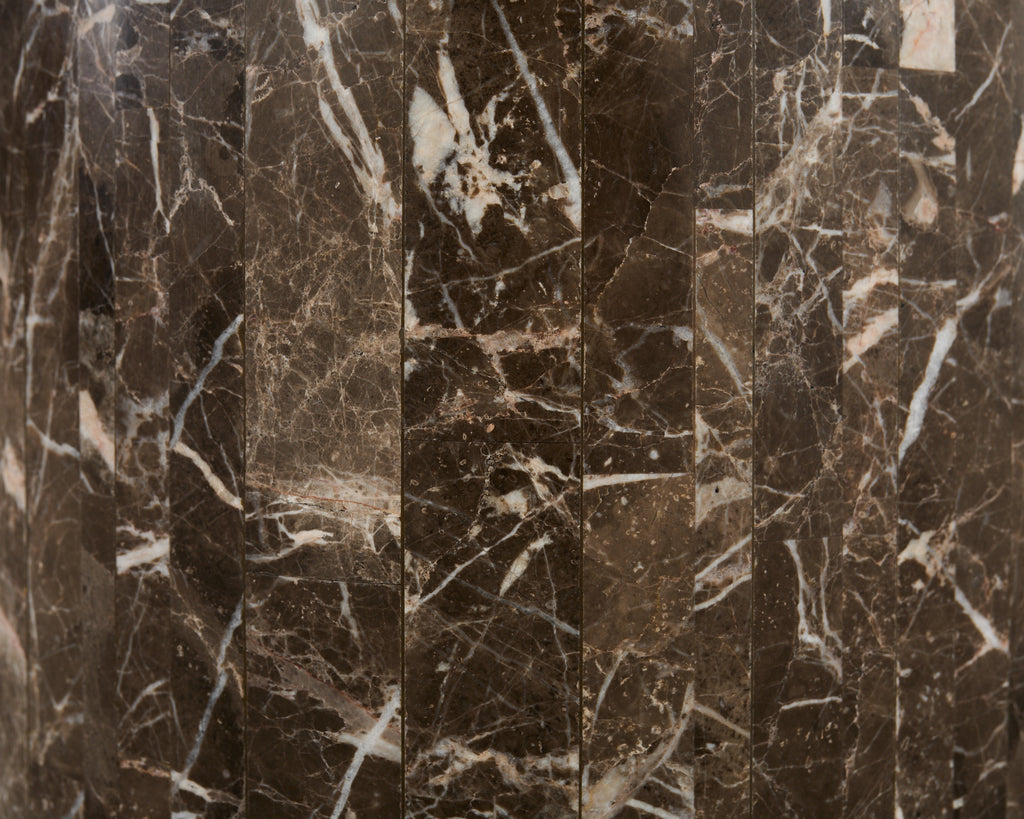 Neoclassical Style Round Tessellated Marble Stone Pedestal