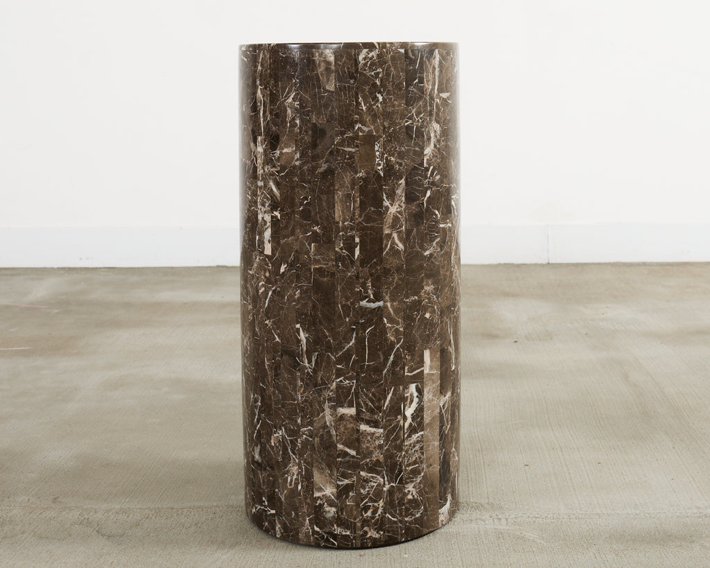 Neoclassical Style Round Tessellated Marble Stone Pedestal