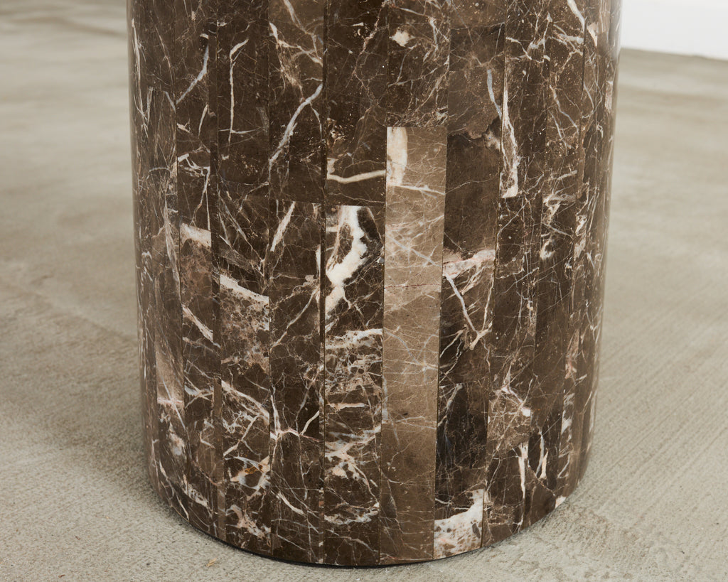 Neoclassical Style Round Tessellated Marble Stone Pedestal