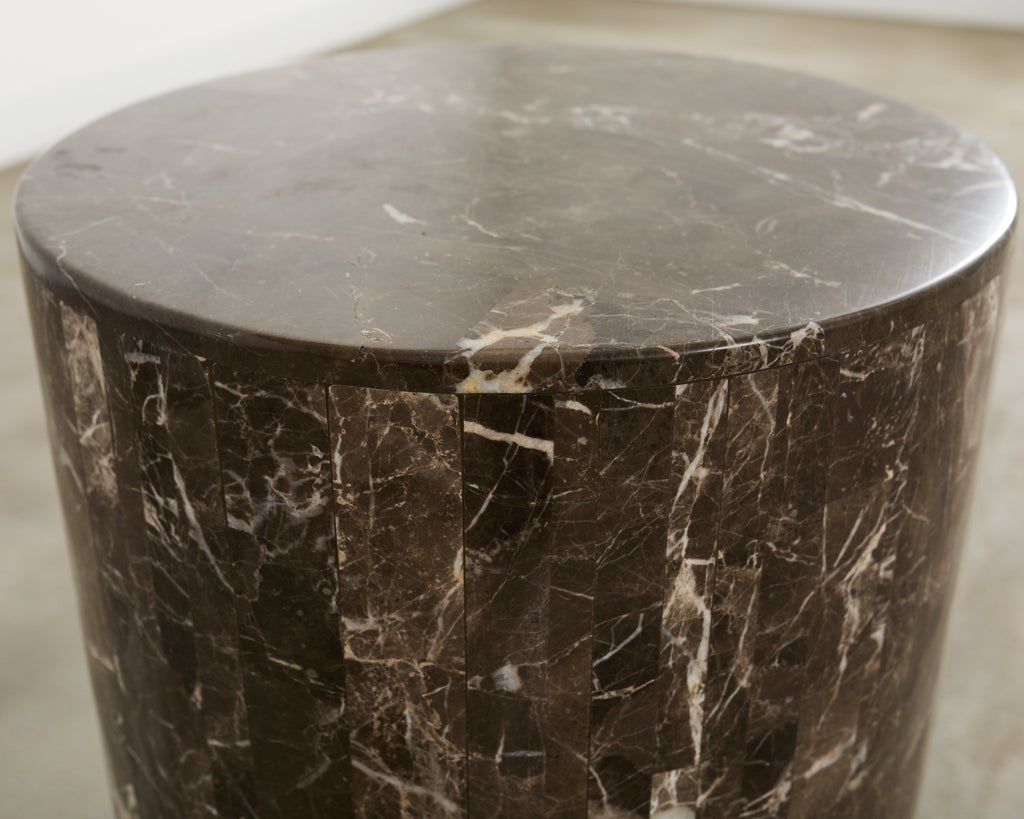 Neoclassical Style Round Tessellated Marble Stone Pedestal