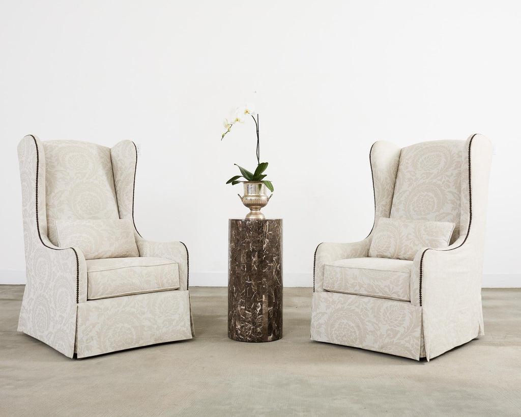 Neoclassical Style Round Tessellated Marble Stone Pedestal