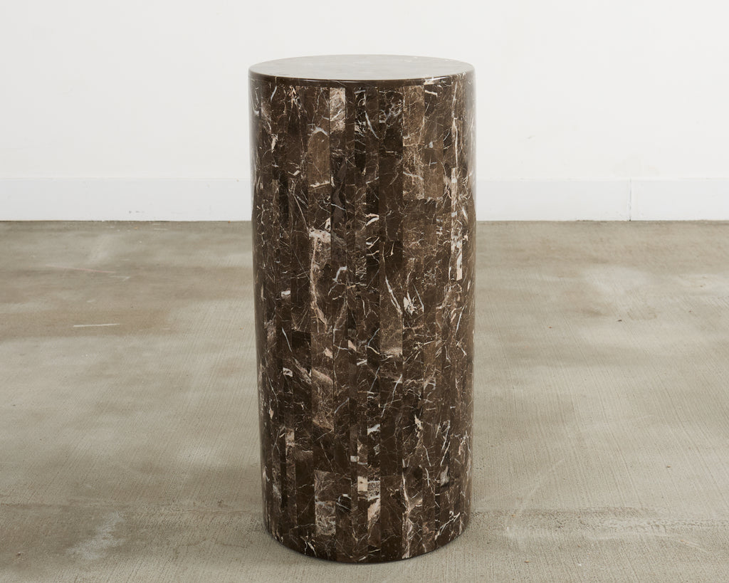 Neoclassical Style Round Tessellated Marble Stone Pedestal