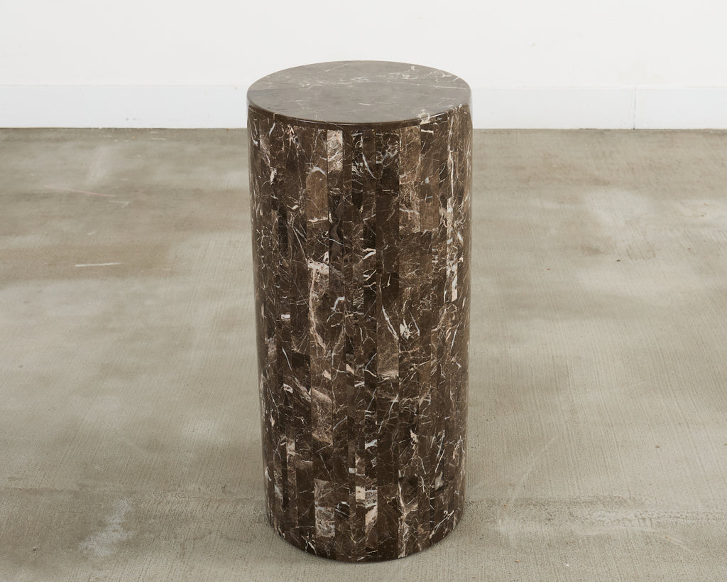 Neoclassical Style Round Tessellated Marble Stone Pedestal