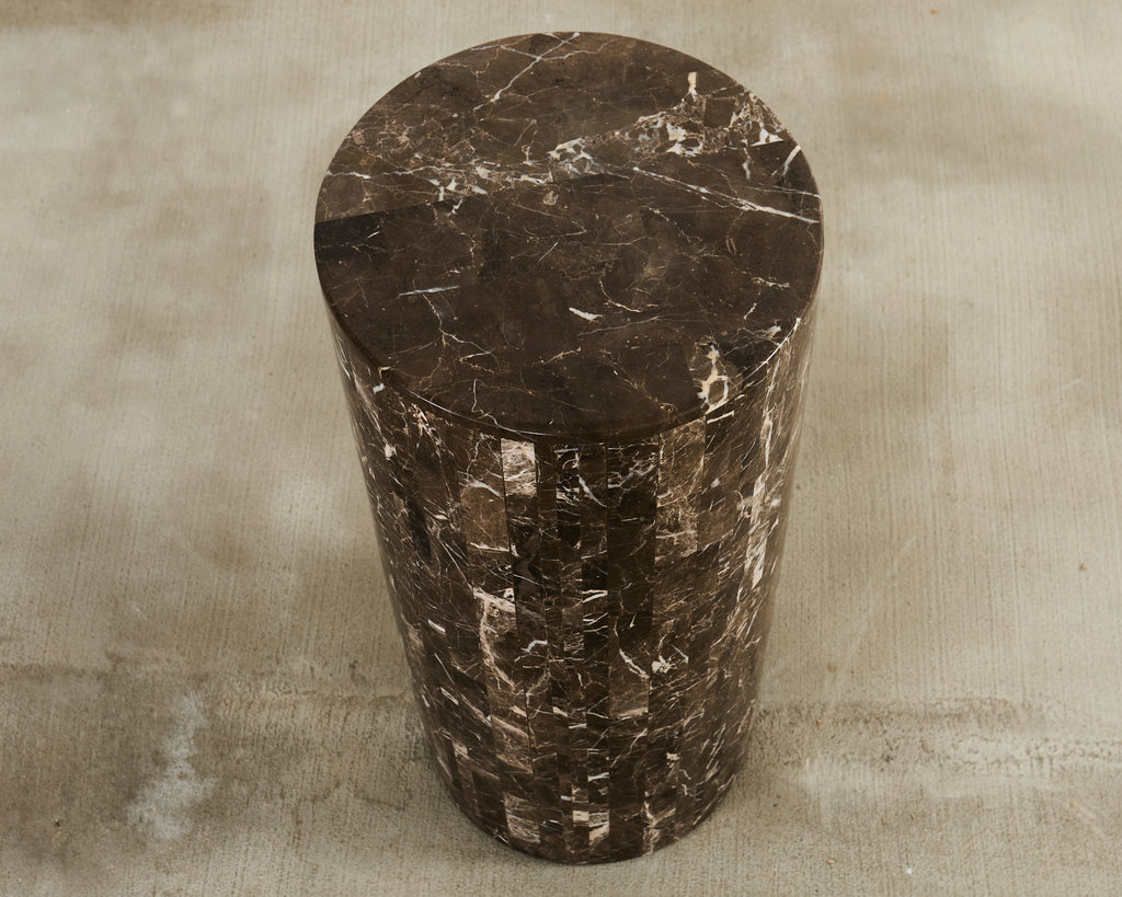 Neoclassical Style Round Tessellated Marble Stone Pedestal
