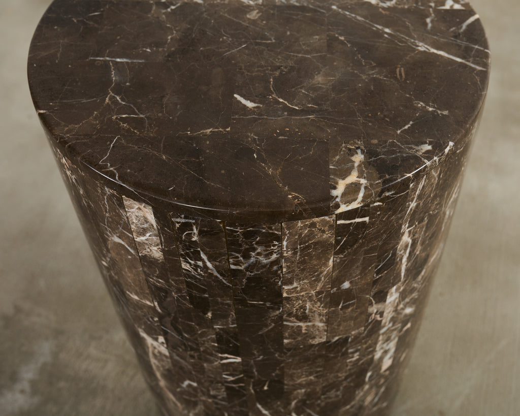 Neoclassical Style Round Tessellated Marble Stone Pedestal