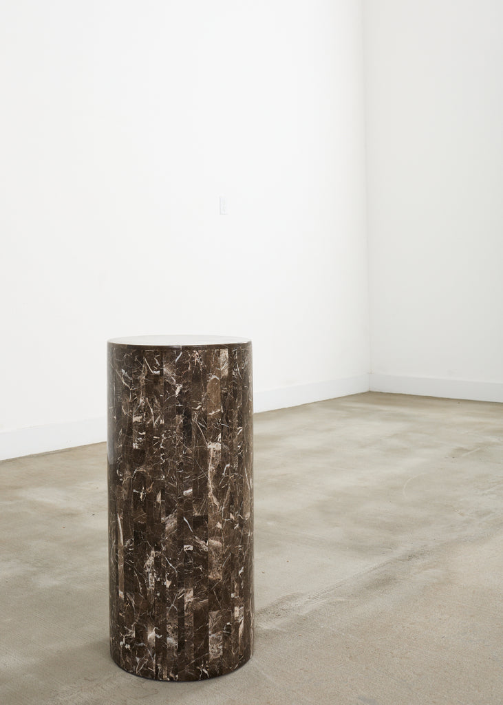 Neoclassical Style Round Tessellated Marble Stone Pedestal