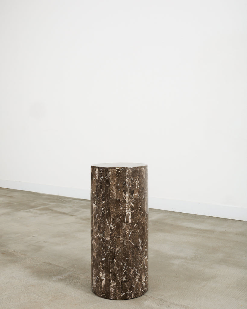 Neoclassical Style Round Tessellated Marble Stone Pedestal