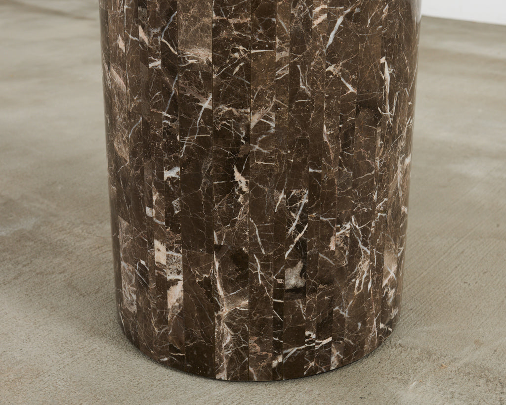 Neoclassical Style Round Tessellated Marble Stone Pedestal