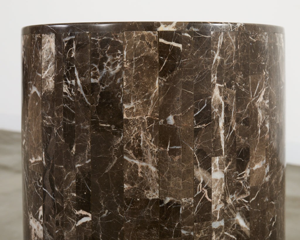 Neoclassical Style Round Tessellated Marble Stone Pedestal