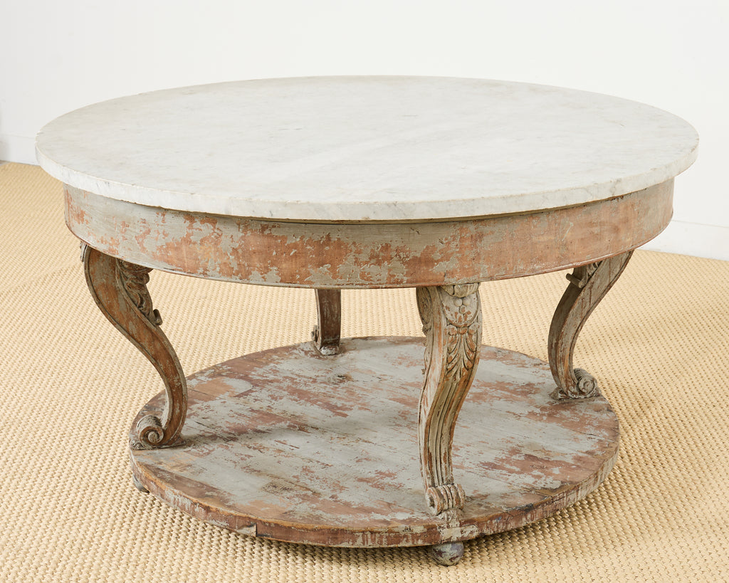 Monumental Swedish Gustavian Style Marble Top Center Table