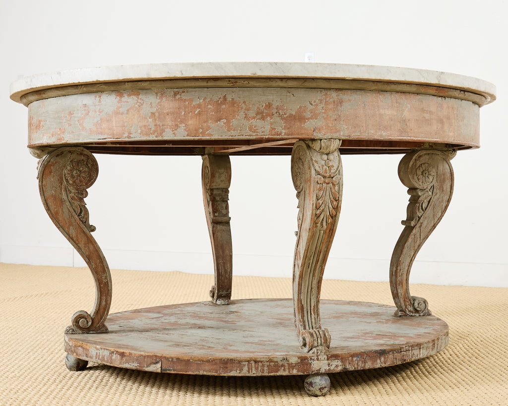 Monumental Swedish Gustavian Style Marble Top Center Table
