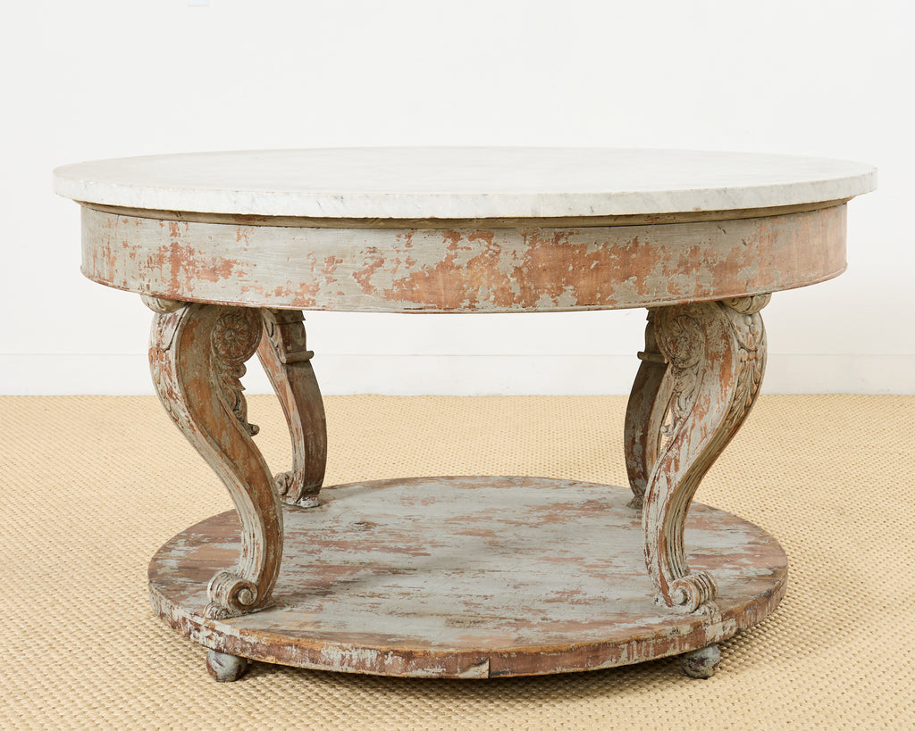 Monumental Swedish Gustavian Style Marble Top Center Table