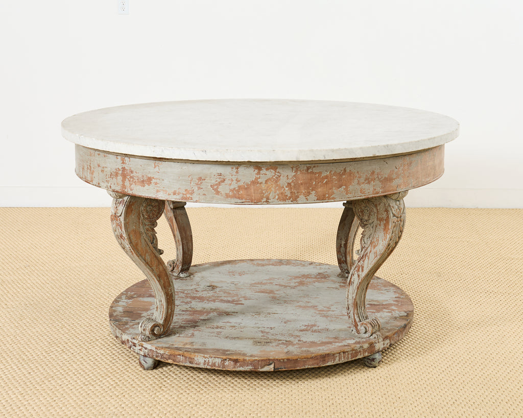 Monumental Swedish Gustavian Style Marble Top Center Table