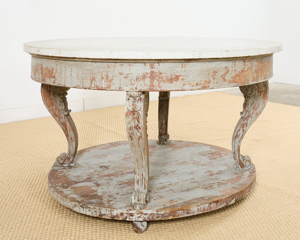 Monumental Swedish Gustavian Style Marble Top Center Table