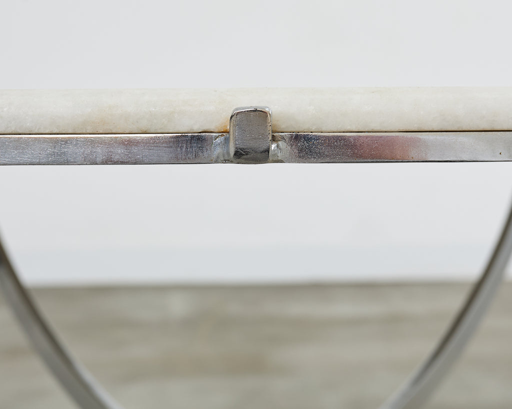 Pair of Neoclassical Style Steel Granite Top Bistro Tables