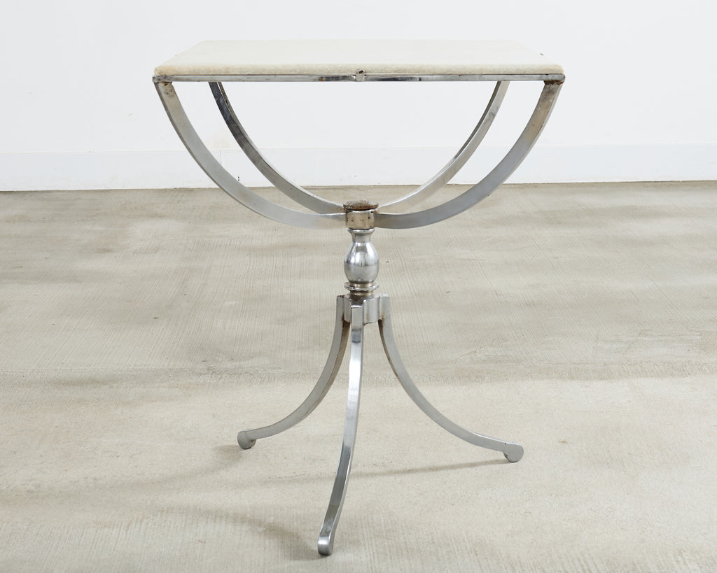 Pair of Neoclassical Style Steel Granite Top Bistro Tables