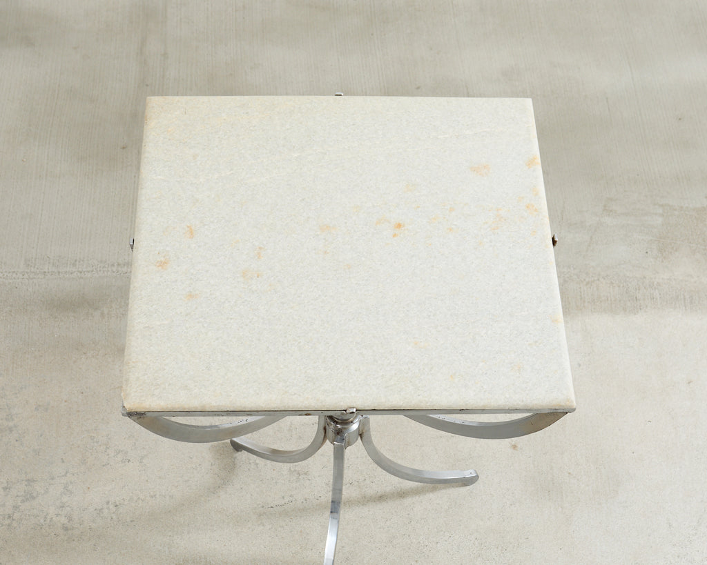 Pair of Neoclassical Style Steel Granite Top Bistro Tables