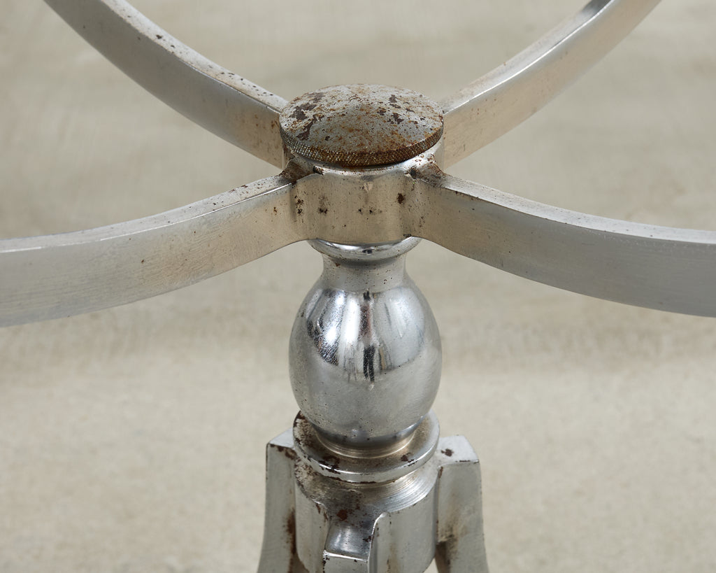 Pair of Neoclassical Style Steel Granite Top Bistro Tables