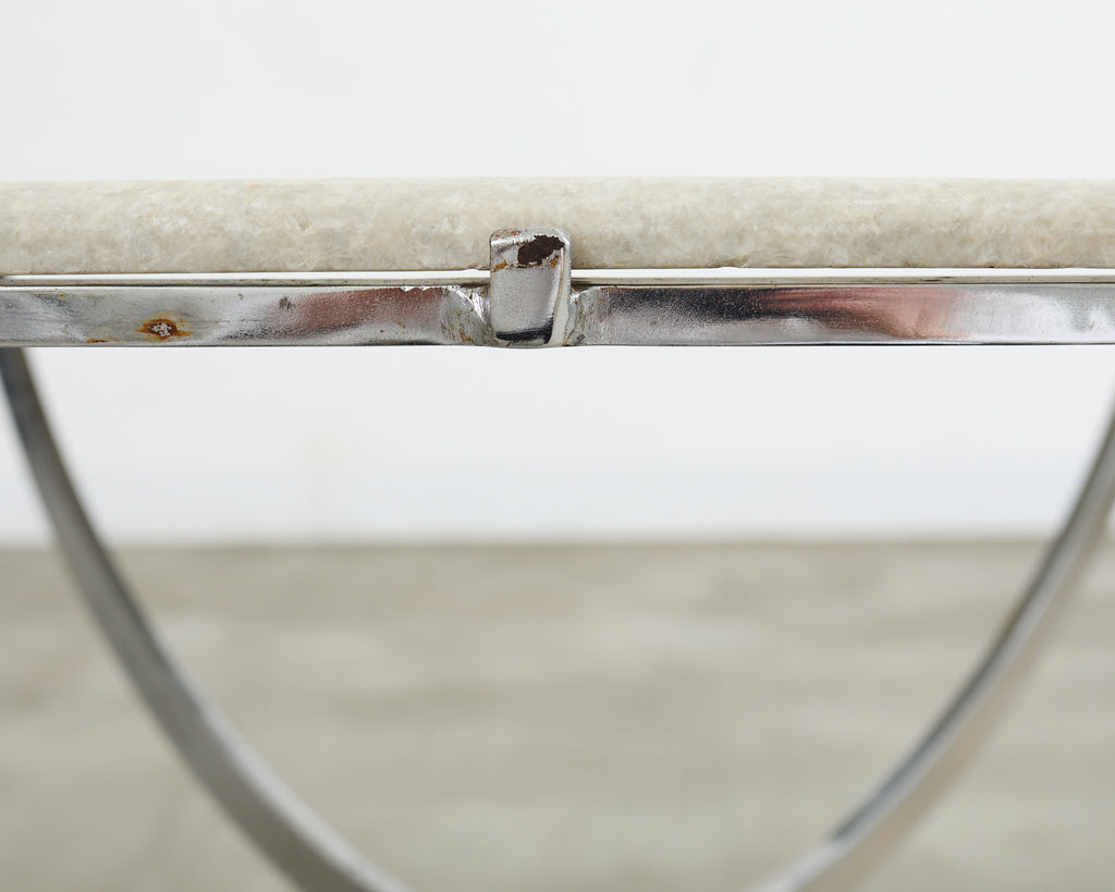 Pair of Neoclassical Style Steel Granite Top Bistro Tables