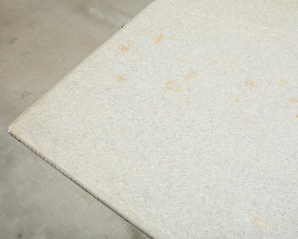 Pair of Neoclassical Style Steel Granite Top Bistro Tables