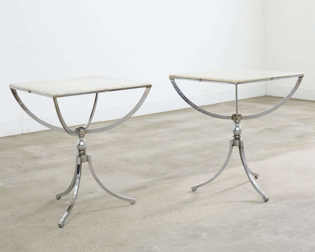 Pair of Neoclassical Style Steel Granite Top Bistro Tables