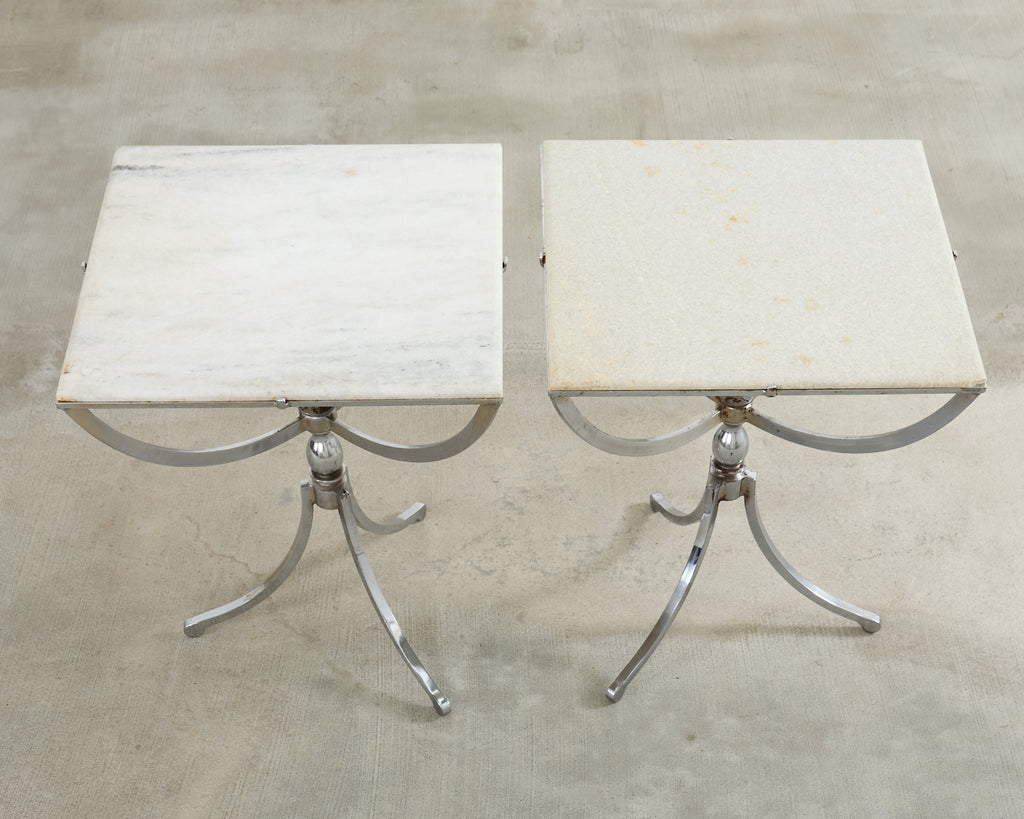 Pair of Neoclassical Style Steel Granite Top Bistro Tables
