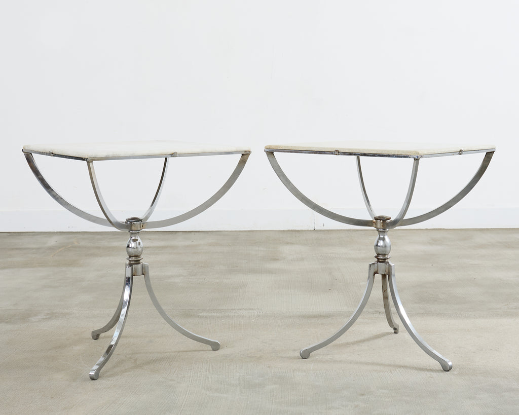 Pair of Neoclassical Style Steel Granite Top Bistro Tables