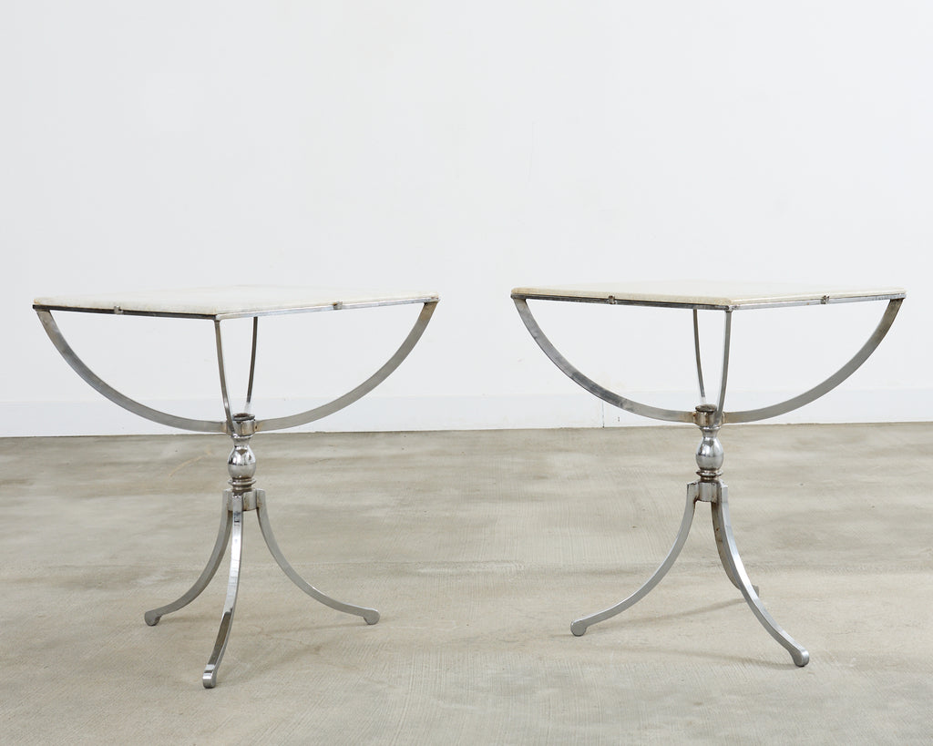 Pair of Neoclassical Style Steel Granite Top Bistro Tables