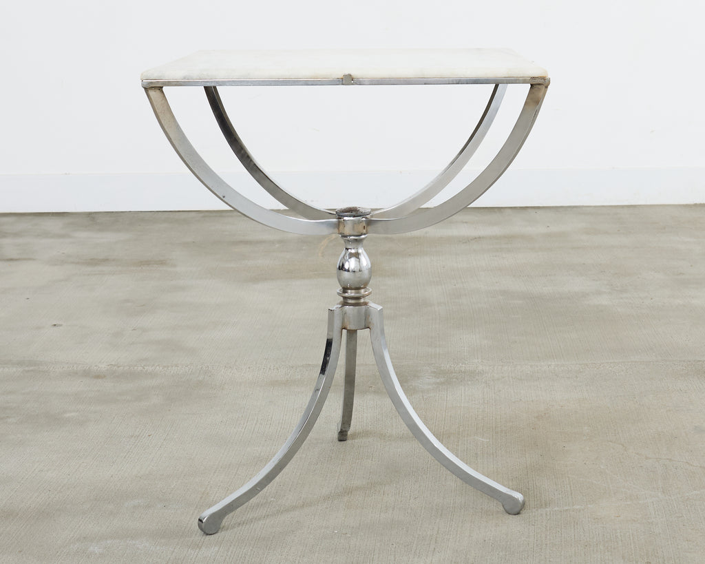 Pair of Neoclassical Style Steel Granite Top Bistro Tables