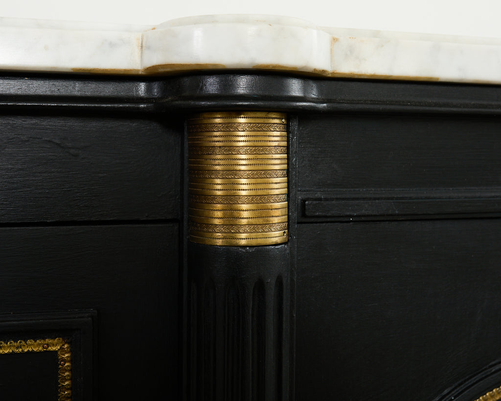Grand Louis XVI Style Marble Top Ebonized Sideboard Buffet