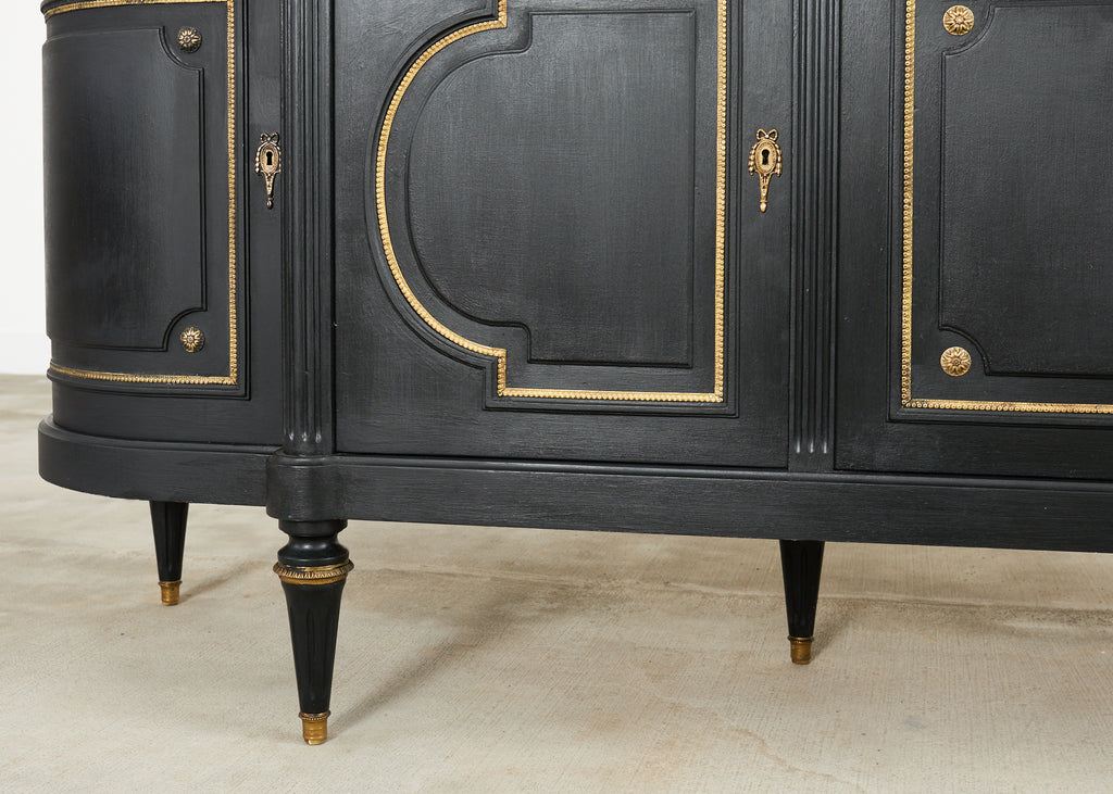 Grand Louis XVI Style Marble Top Ebonized Sideboard Buffet